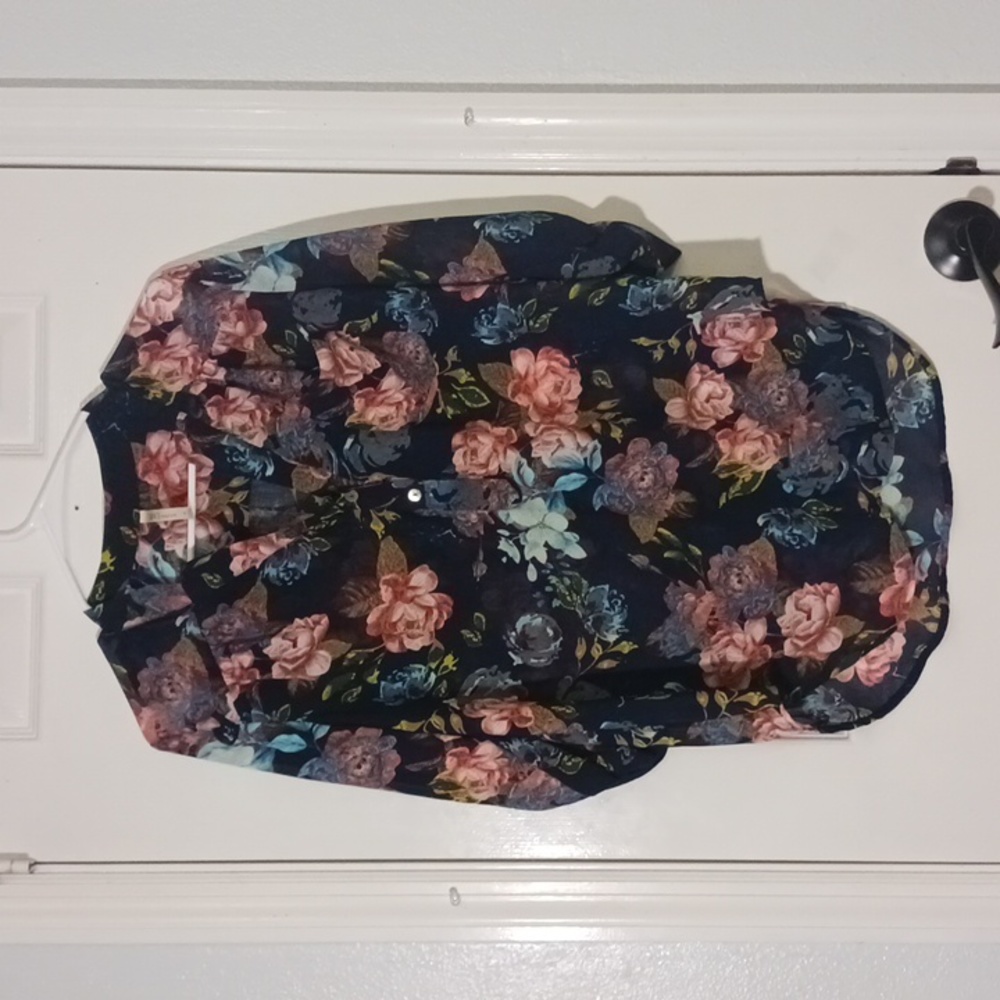 DNA Couture Floral Button See-Through Blouse